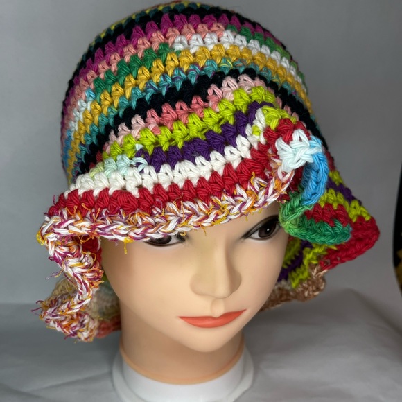 Hand Crafted Accessories - Crochet bucket hat crochet 100% cotton multicolor washable dryable granny sq